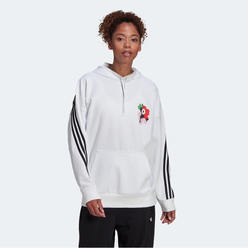 Marimekko collab adidas White Hoodie with Green Logo floral flower on front 1X